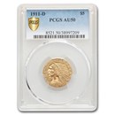 1911-D $5 Indian Gold Half Eagle AU-50 PCGS