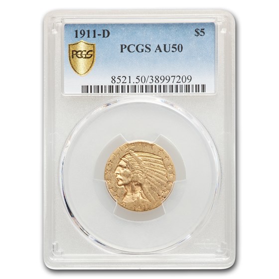 1911-D $5 Indian Gold Half Eagle AU-50 PCGS 1911-D $5 Indian Gold Half Eagle AU-50 PCGS