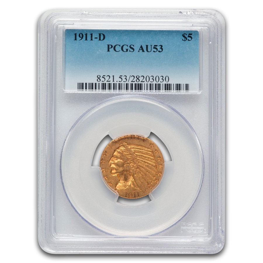 1911-D $5 Indian Gold Half Eagle AU-53 PCGS