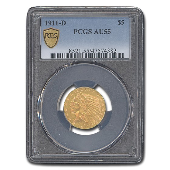 1911-D $5 Indian Gold Half Eagle AU-55 PCGS