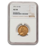1911-D $5 Indian Gold Half Eagle AU-58 NGC