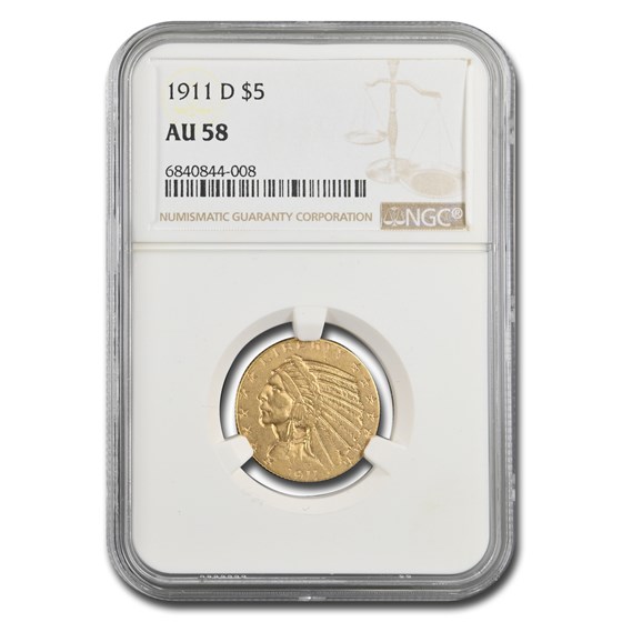 1911-D $5 Indian Gold Half Eagle AU-58 NGC 1911-D $5 Indian Gold Half Eagle AU-58 NGC