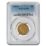 1911-D $5 Indian Gold Half Eagle AU-58 PCGS