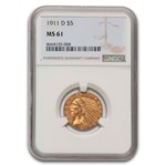1911-D $5 Indian Gold Half Eagle MS-61 NGC