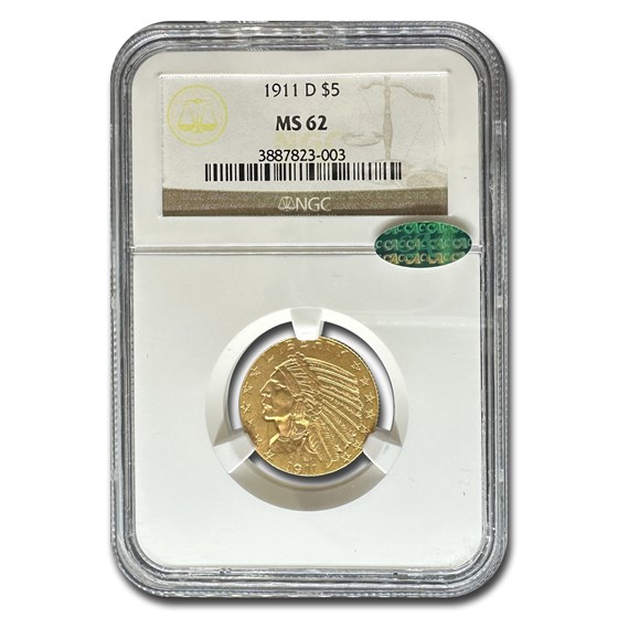 1911-D $5 Indian Gold Half Eagle MS-62 NGC CAC 1911-D $5 Indian Gold Half Eagle MS-62 NGC CAC