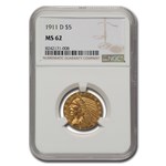 1911-D $5 Indian Gold Half Eagle MS-62 NGC