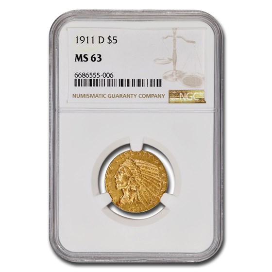 1911-D $5 Indian Gold Half Eagle MS-63 NGC 1911-D $5 Indian Gold Half Eagle MS-63 NGC