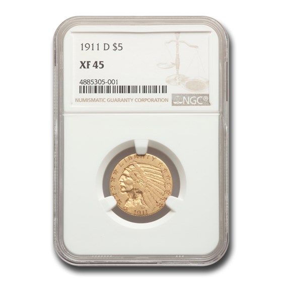 1911-D $5 Indian Gold Half Eagle XF-45 NGC 1911-D $5 Indian Gold Half Eagle XF-45 NGC