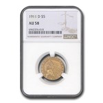 1911-D $5 Indian Half Eagle AU-58 NGC