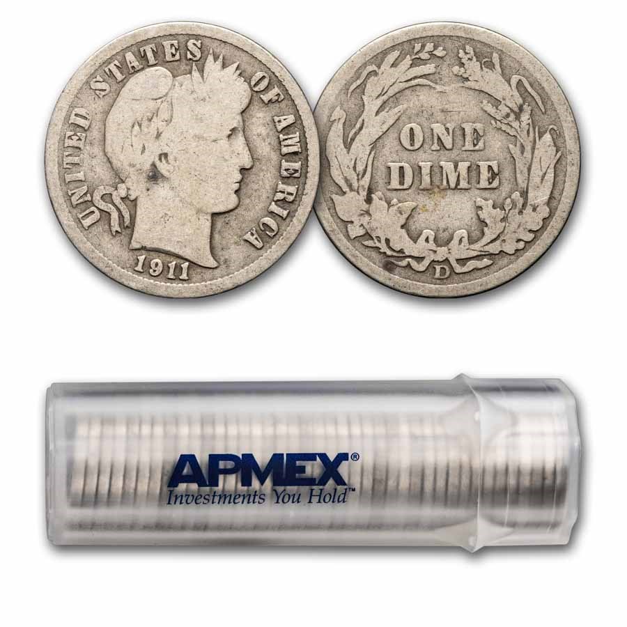 1911-D Barber Dime 50-Coin Roll Avg Circ
