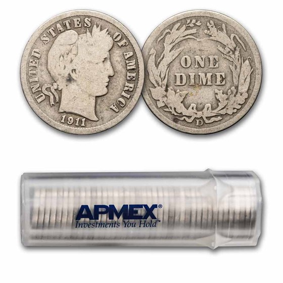 1911-D Barber Dime 50-Coin Roll Avg Circ 1911-D Barber Dime 50-Coin Roll Avg Circ