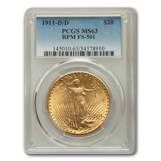 1911-D/D $20 Saint-Gaudens Gold Double Eagle MS-63 PCGS (FS-501) 1911-D/D $20 Saint-Gaudens Gold Double Eagle MS-63 PCGS (FS-501)
