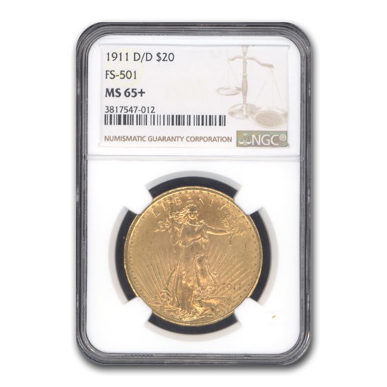 1911-D/D $20 Saint-Gaudens Gold Double Eagle MS-65+ NGC (FS-501) 1911-D/D $20 Saint-Gaudens Gold Double Eagle MS-65+ NGC (FS-501)