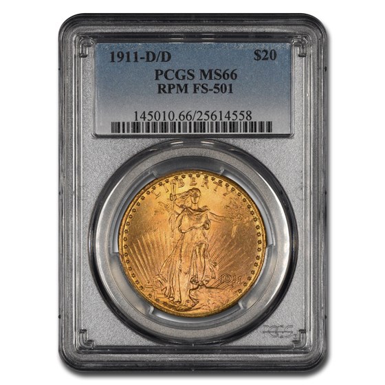 1911-D/D $20 Saint-Gaudens Gold Double Eagle MS-66 PCGS (FS-501) 1911-D/D $20 Saint-Gaudens Gold Double Eagle MS-66 PCGS (FS-501)