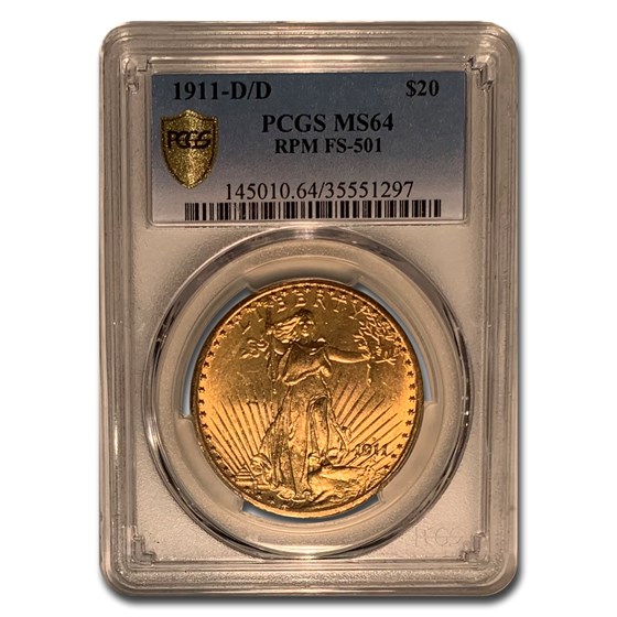 1911-D/D $20 Saint-Gaudens Gold MS-64 PCGS (FS-501)