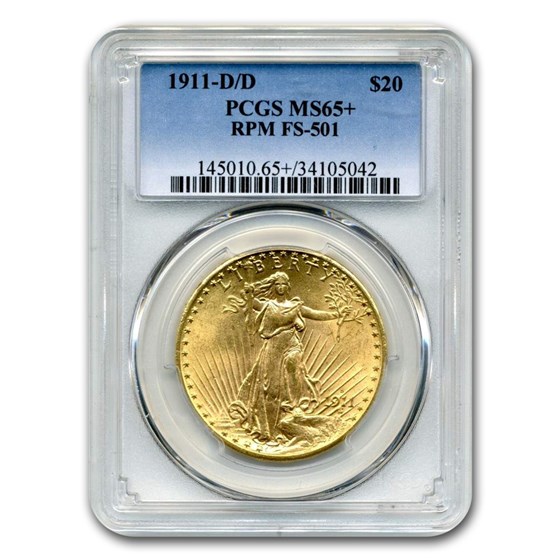 1911-D/D $20 Saint-Gaudens Gold MS-65+ PCGS (RPM, FS-501) 1911-D/D $20 Saint-Gaudens Gold MS-65+ PCGS (RPM, FS-501)