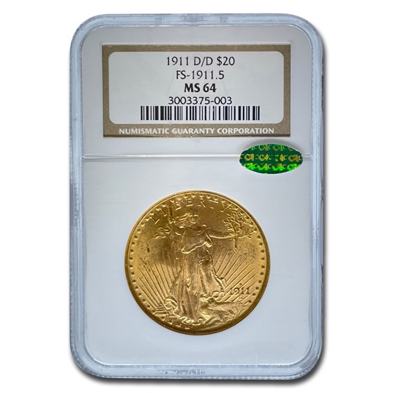 1911-D/D $20 St. Gaudens Gold Double Eagle MS-64 NGC CAC