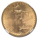 1911-D/D $20 St Gaudens Gold Double Eagle MS-64 NGC