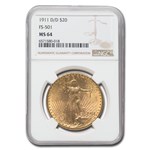 1911-D/D $20 St Gaudens Gold Double Eagle MS-64 NGC