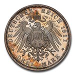 1911-D Germany Silver 3 Mark Bavaria Otto PR-64 PCGS