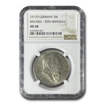 1911-D Germany Silver 3 Mark Birthday Commemorative AU-58 NGC