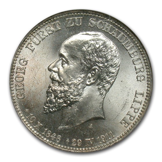 1911 German States/Schaumburg-Lippe Silver 3 Marks MS-66 NGC 1911 German States/Schaumburg-Lippe Silver 3 Marks MS-66 NGC