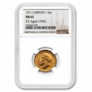 1911 Great Britain Gold Sovereign George V MS-63 NGC SS Egypt