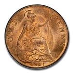 1911 Great Britain Penny George V MS-65 PCGS (Red/Brown)