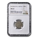 (1911) Nepal Silver 1/4 Mohar MS-63 NGC