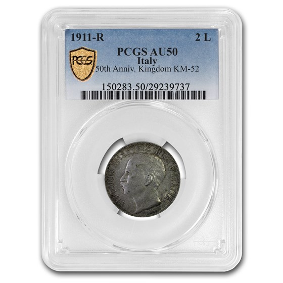 1911-R Italy Silver 2 Lire AU-50 PCGS 1911-R Italy Silver 2 Lire AU-50 PCGS