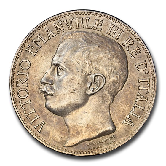 1911-R Italy Silver 5 Lire Emanuele III MS-62 PCGS 1911-R Italy Silver 5 Lire Emanuele III MS-62 PCGS