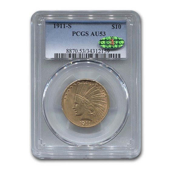 1911-S $10 Indian Gold Eagle AU-53 PCGS CAC 1911-S $10 Indian Gold Eagle AU-53 PCGS CAC