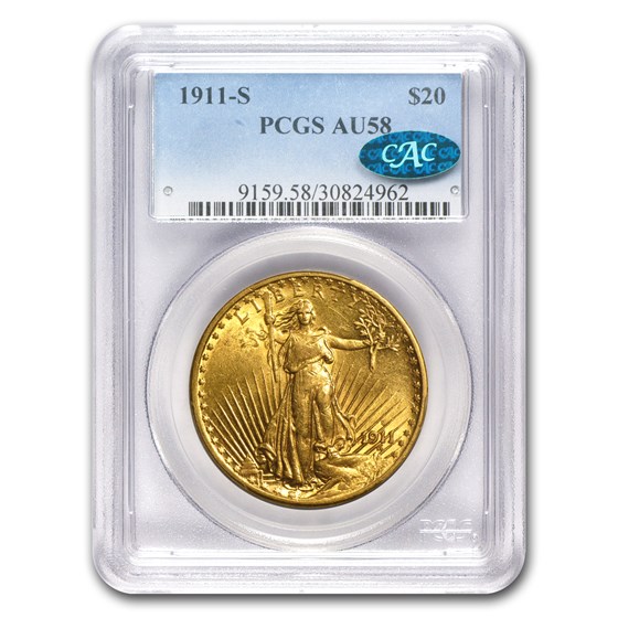 1911-S $20 Saint-Gaudens Gold Double Eagle AU-58 PCGS (CAC) 1911-S $20 Saint-Gaudens Gold Double Eagle AU-58 PCGS (CAC)