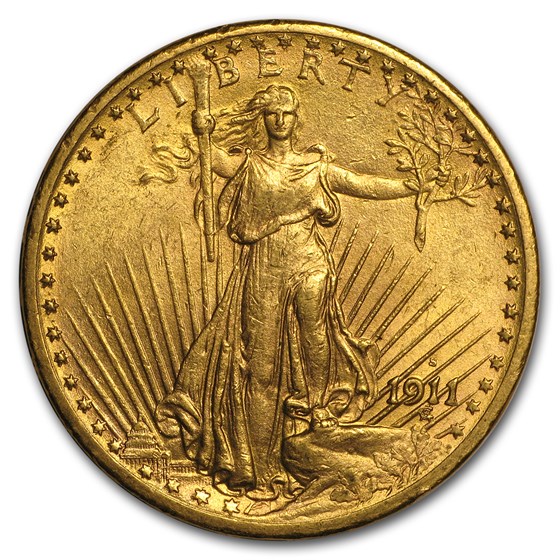 1911-S $20 Saint-Gaudens Gold Double Eagle AU