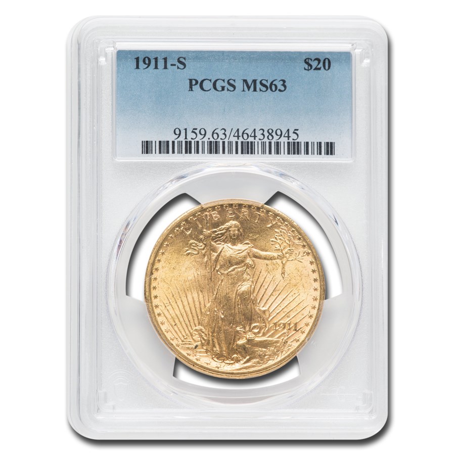 1911-S $20 Saint-Gaudens Gold Double Eagle MS-63 PCGS