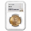 1911-S $20 Saint-Gaudens Gold Double Eagle MS-64 NGC