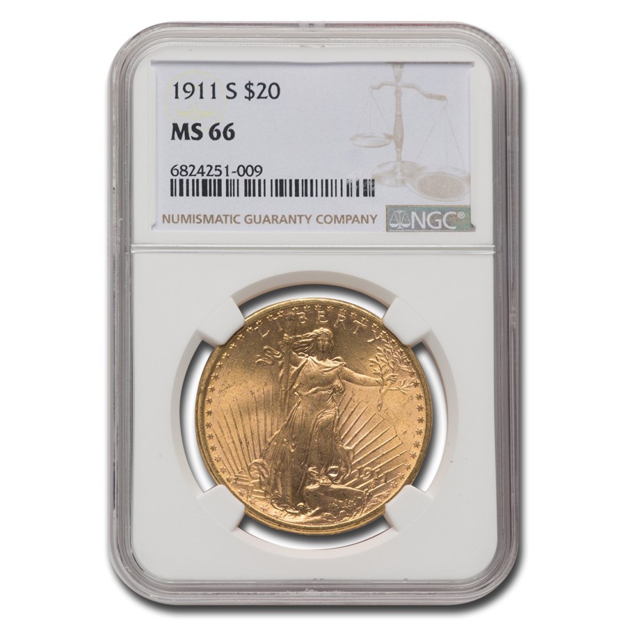 1911-S $20 Saint-Gaudens Gold Double Eagle MS-66 NGC