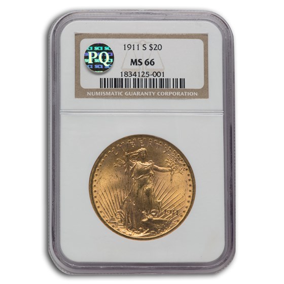1911-S $20 Saint-Gaudens Gold Double Eagle MS-66 NGC
