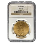 1911-S $20 St Gaudens Gold Double Eagle MS-61 NGC