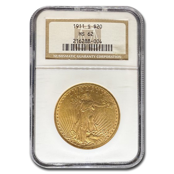 1911-S $20 St Gaudens Gold Double Eagle MS-62 NGC 1911-S $20 St Gaudens Gold Double Eagle MS-62 NGC