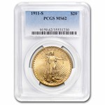 1911-S $20 St Gaudens Gold Double Eagle MS-62 PCGS