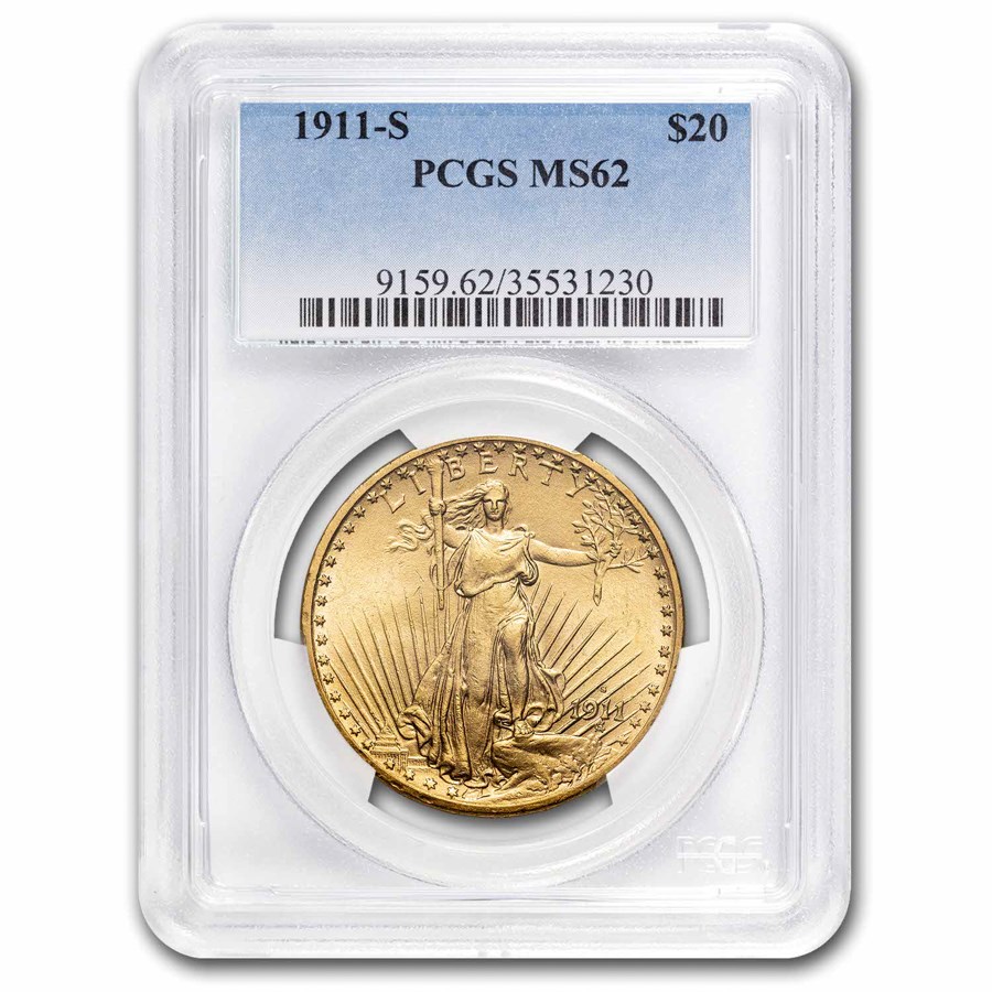 1911-S $20 St Gaudens Gold Double Eagle MS-62 PCGS