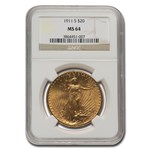 1911-S $20 St Gaudens Gold Double Eagle MS-64 NGC
