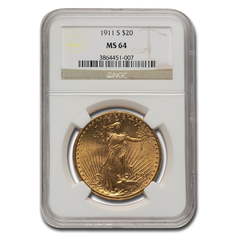1911-S $20 St Gaudens Gold Double Eagle MS-64 NGC