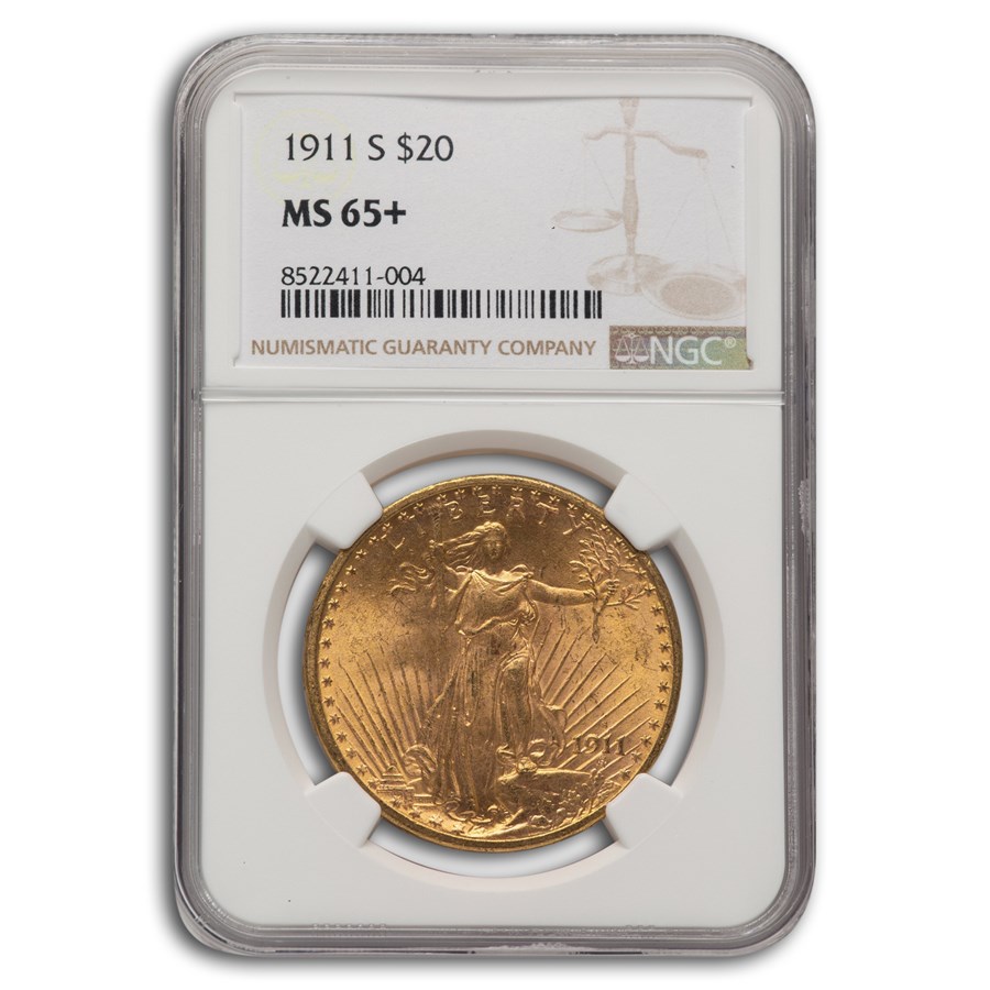 1911-S $20 St Gaudens Gold Double Eagle MS-65+ NGC