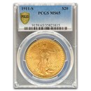 1911-S $20 St Gaudens Gold Double Eagle MS-65 PCGS