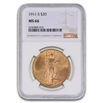 1911-S $20 St Gaudens Gold Double Eagle MS-66 NGC