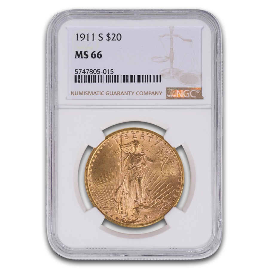 1911-S $20 St Gaudens Gold Double Eagle MS-66 NGC