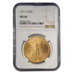1911-S $20 St Gaudens Gold Double Eagle MS-66 NGC