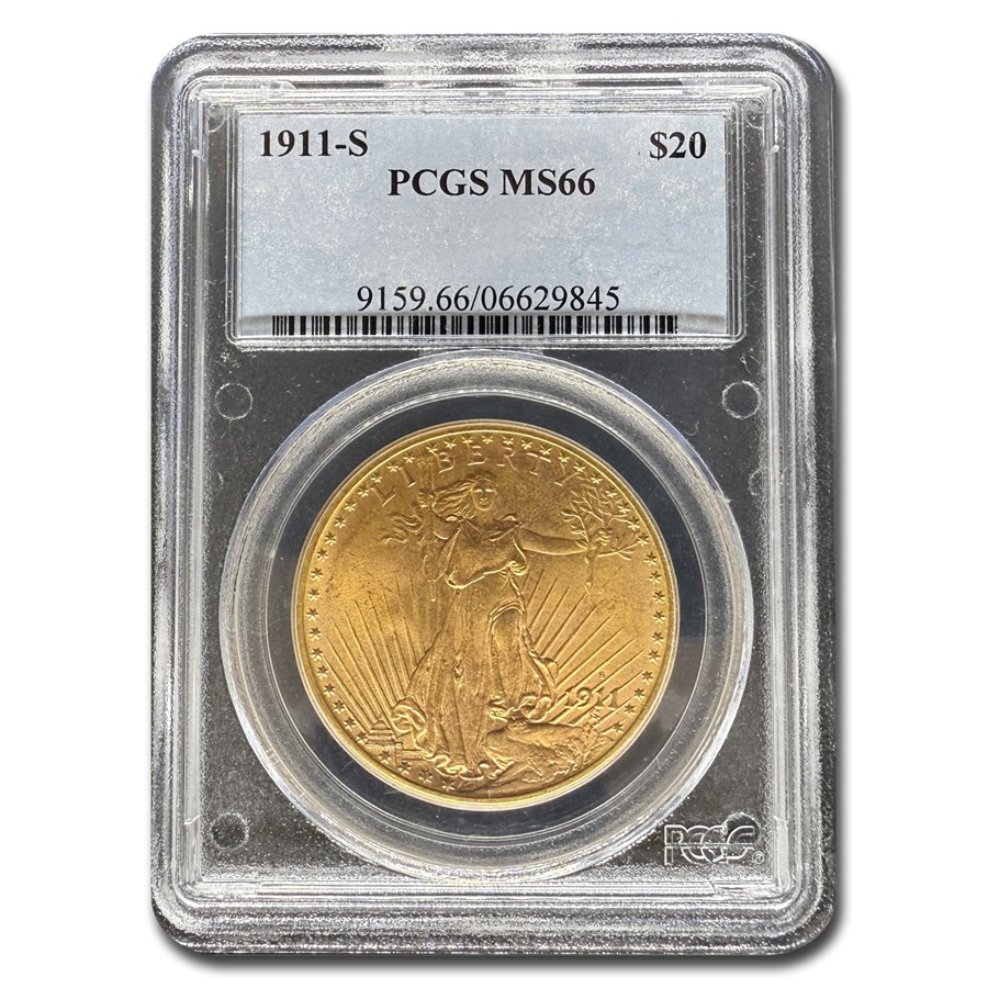 1911-S $20 St Gaudens Gold Double Eagle MS-66 PCGS